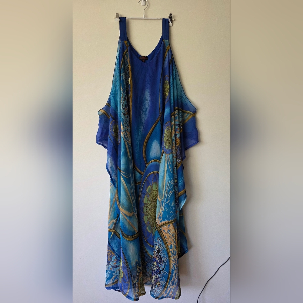 Rose Burg Blue Mandala Print Maxi Dress – Size M